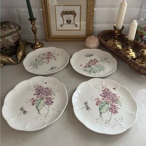 Lenox Butterfly Meadow Luncheon Plates Butterflies and Dragonflies Set Of 4